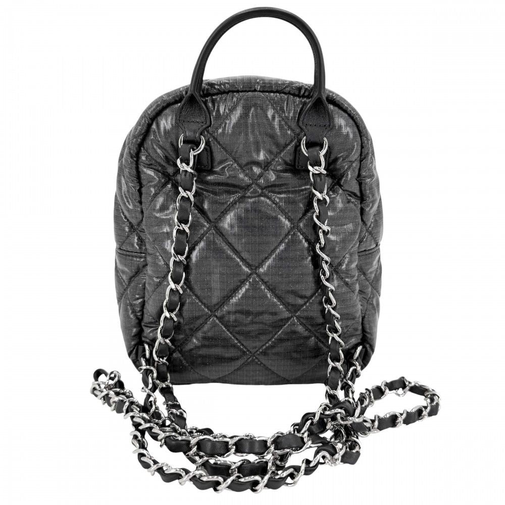 Chanel Quilted Coco Neige Chain Shoulder Lame Backpack CC Logo Nylon Gray Silver — view 2