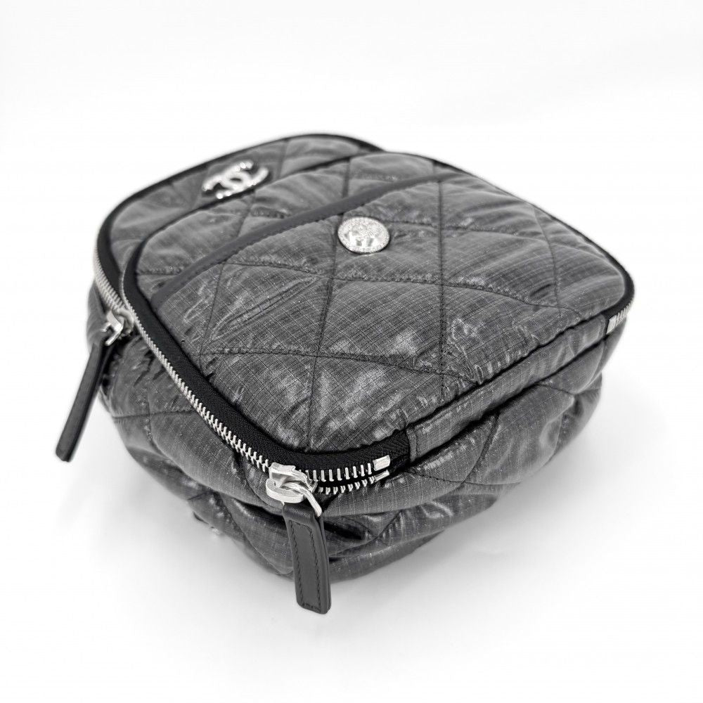 Chanel Quilted Coco Neige Chain Shoulder Lame Backpack CC Logo Nylon Gray Silver — view 3