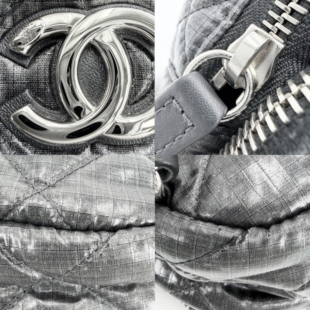 Chanel Quilted Coco Neige Chain Shoulder Lame Backpack CC Logo Nylon Gray Silver — view 6