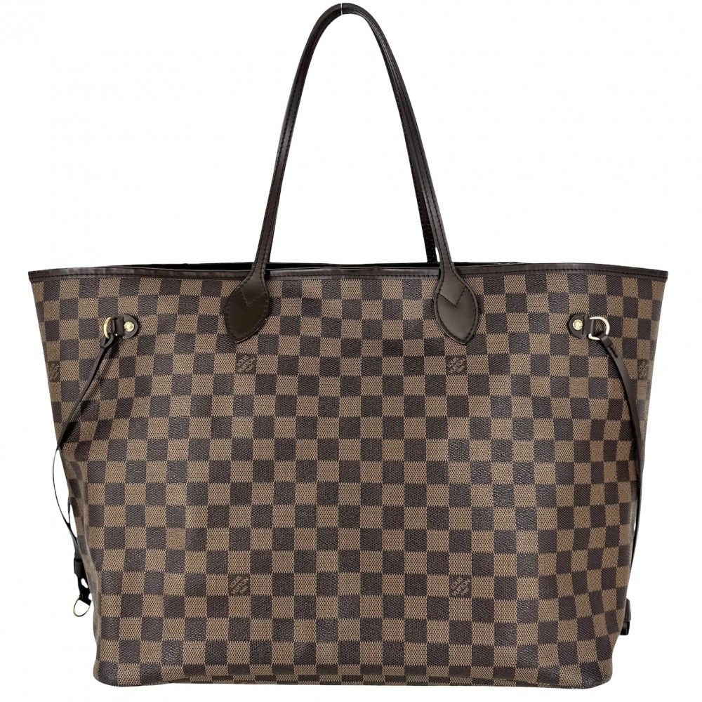 Louis Vuitton Tote Neverfull GM Handbag Shoulder Damier Canvas Brown Gold