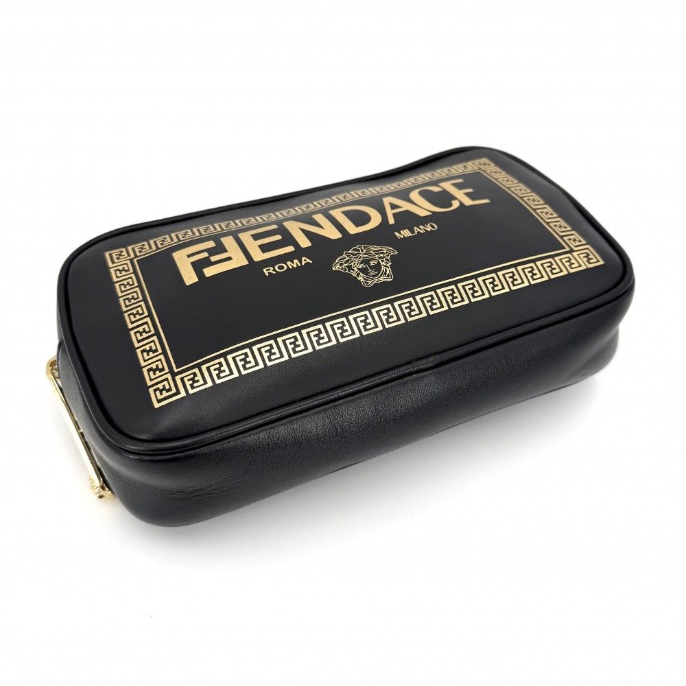 Fendi Shoulder Bag Fendace Collaboration Crossbody Medusa Leather Black Gold — view 3