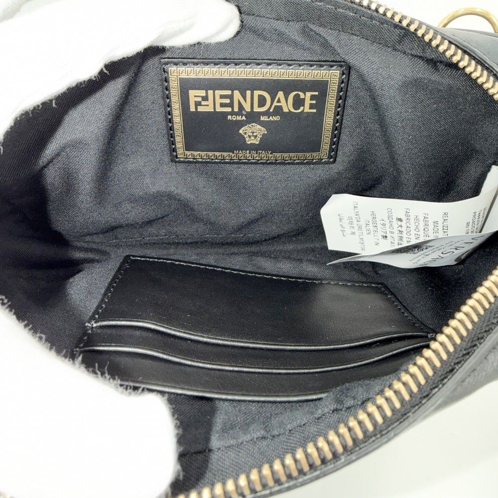 Fendi Shoulder Bag Fendace Collaboration Crossbody Medusa Leather Black Gold — view 4