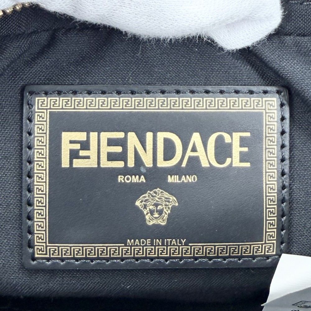Fendi Shoulder Bag Fendace Collaboration Crossbody Medusa Leather Black Gold — view 5