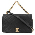 Chanel 2-Way Quilted CC Logo Shoulder Bag Crossbody Chain Caviar Leather Black