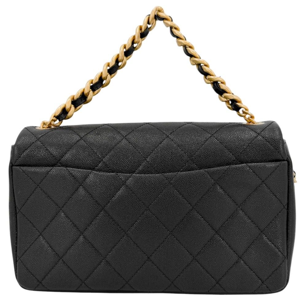 Chanel 2-Way Quilted CC Logo Shoulder Bag Crossbody Chain Caviar Leather Black — view 2