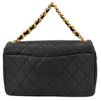 Chanel 2-Way Quilted CC Logo Shoulder Bag Crossbody Chain Caviar Leather Black — view 2