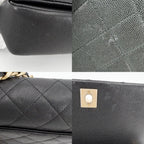 Chanel 2-Way Quilted CC Logo Shoulder Bag Crossbody Chain Caviar Leather Black — view 6