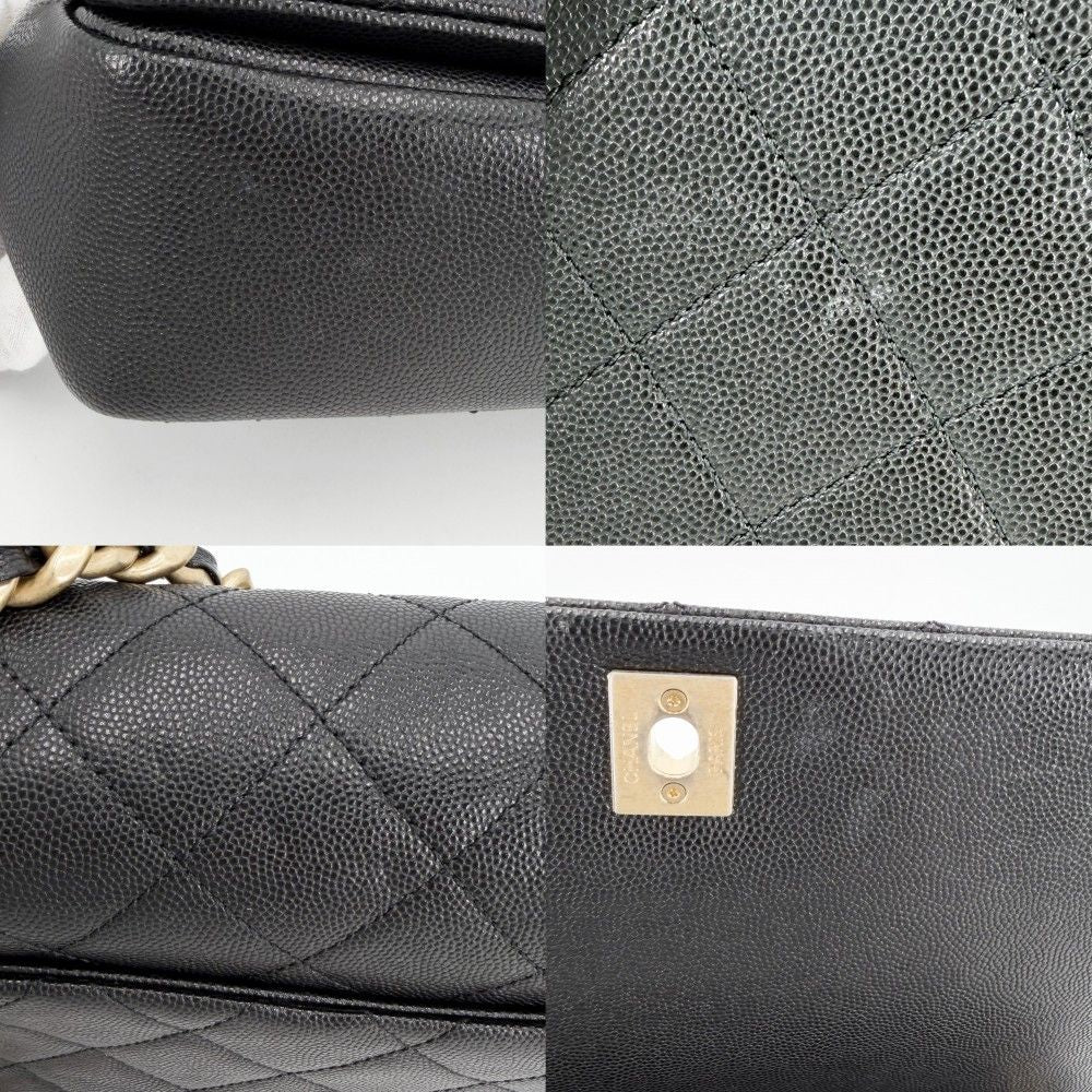 Chanel 2-Way Quilted CC Logo Shoulder Bag Crossbody Chain Caviar Leather Black — view 6