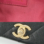Chanel 2-Way Quilted CC Logo Shoulder Bag Crossbody Chain Caviar Leather Black — view 7