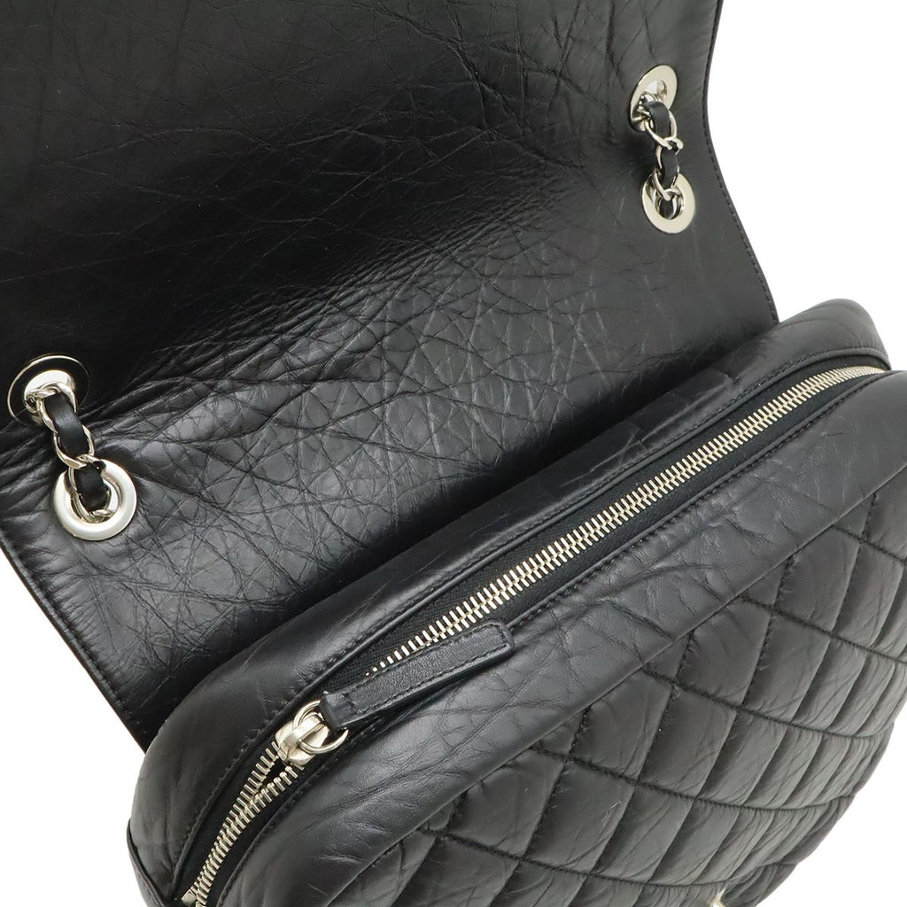 Chanel Quilted CC Logo Chain Shoulder Bag Leather Black Silver — view 8