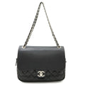 Chanel Quilted CC Logo Chain Shoulder Bag Leather Black Silver