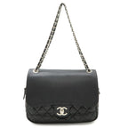 Chanel Quilted CC Logo Chain Shoulder Bag Leather Black Silver