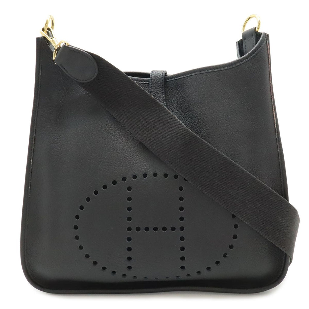 Hermes Evelyne I 1 GM Shoulder Bag Taurillon Clemence Black Gold