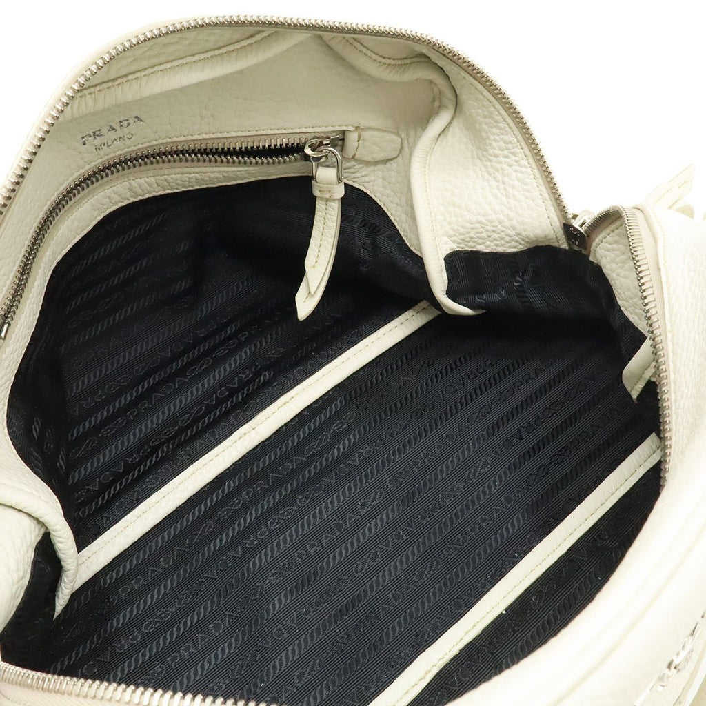 Prada Vitello Phenix Handbag Leather White Silver — view 6