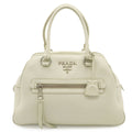 Prada Vitello Phenix Handbag Leather White Silver