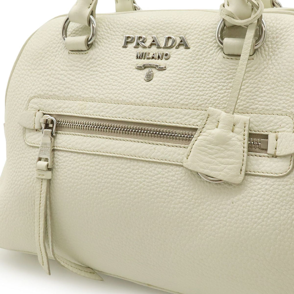 Prada Vitello Phenix Handbag Leather White Silver — view 8