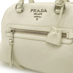 Prada Vitello Phenix Handbag Leather White Silver — view 8