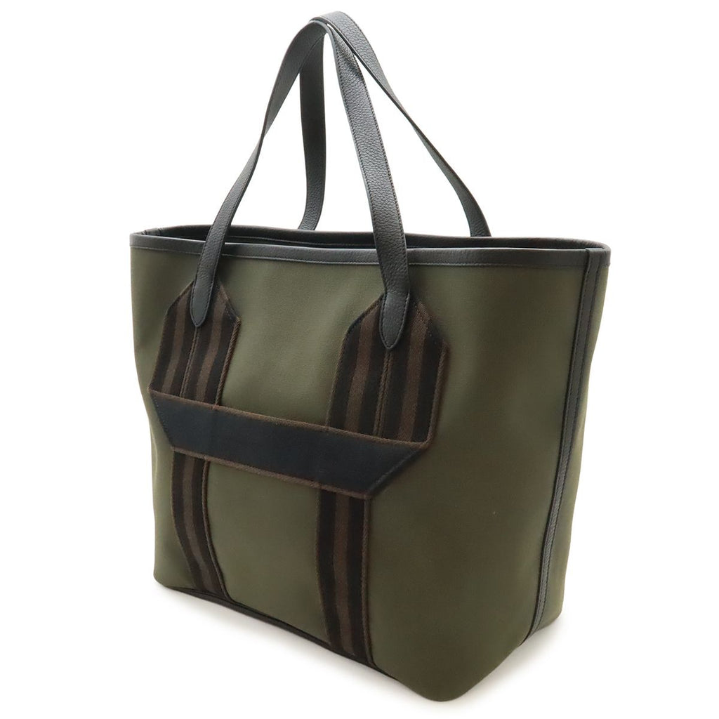 Hermes Pursangle 35 Tote Large Shoulder Bag Canvas Leather Khaki Black Brown — view 2