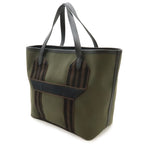 Hermes Pursangle 35 Tote Large Shoulder Bag Canvas Leather Khaki Black Brown — view 2