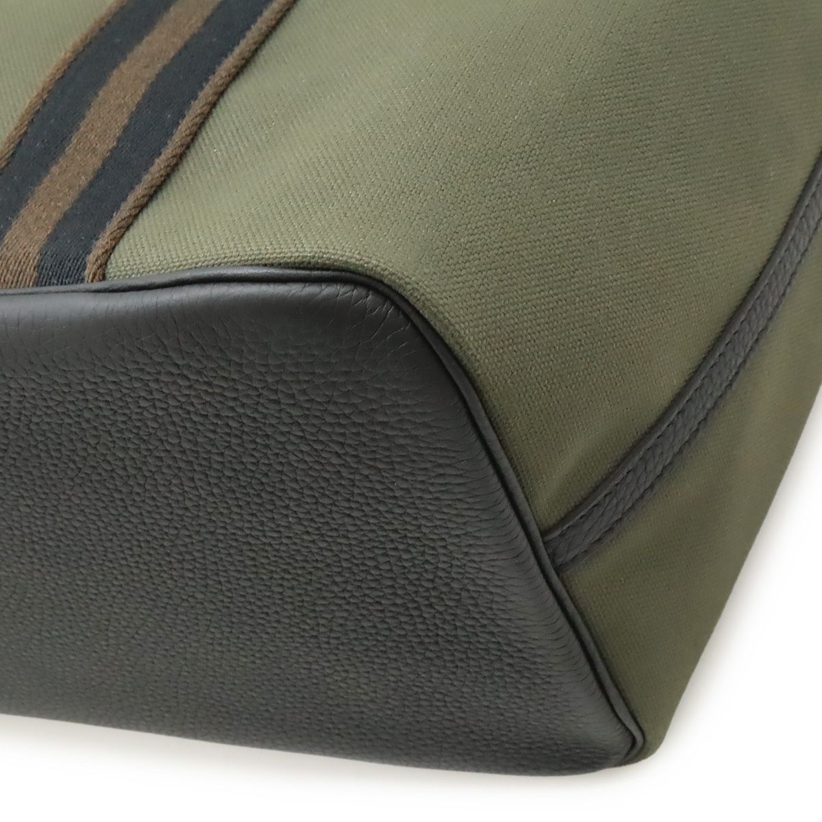 Hermes Pursangle 35 Tote Large Shoulder Bag Canvas Leather Khaki Black Brown — view 3