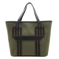 Hermes Pursangle 35 Tote Large Shoulder Bag Canvas Leather Khaki Black Brown