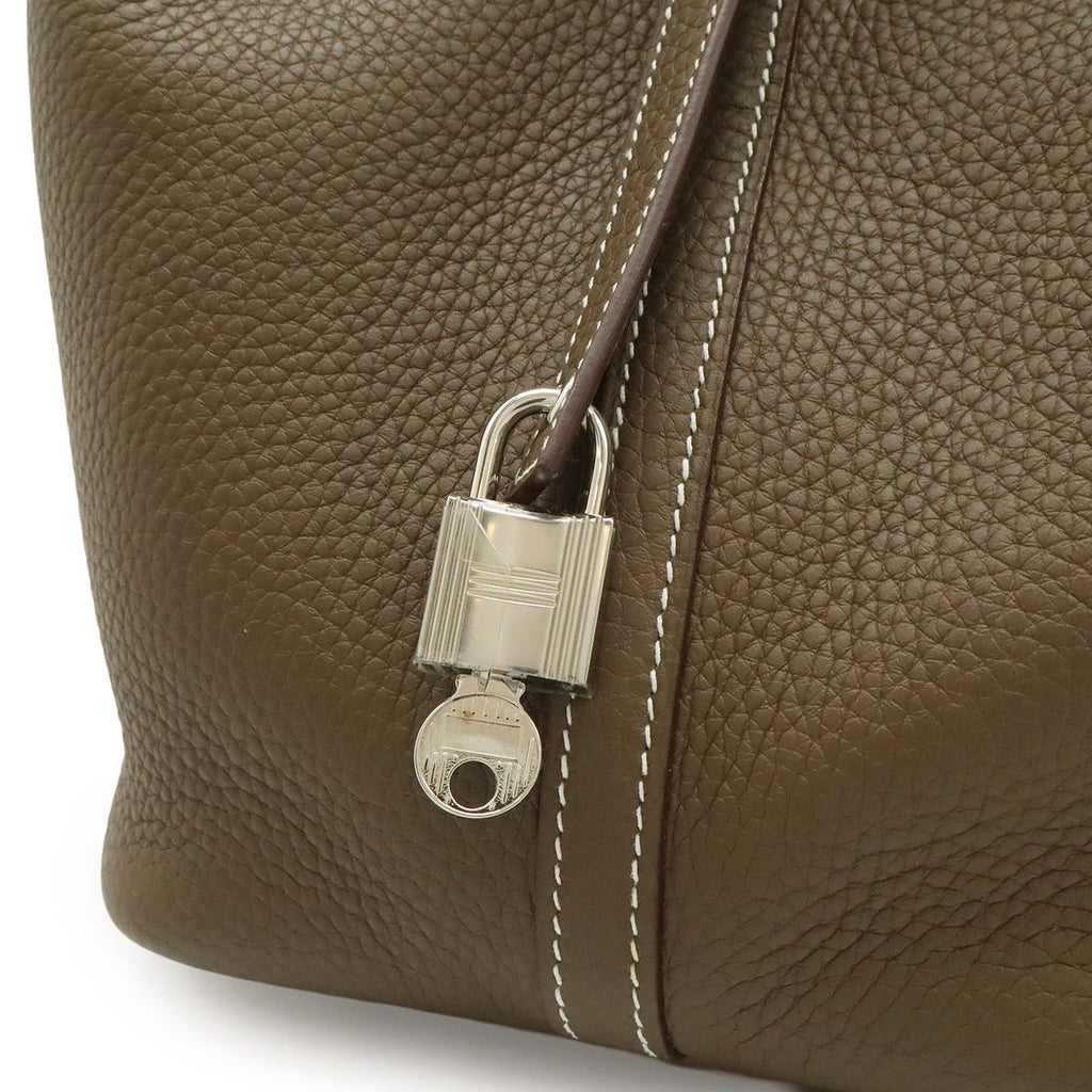 Hermes Picotin Lock MM Tote Taurillon Clemence Leather Etoupe Silver — view 7