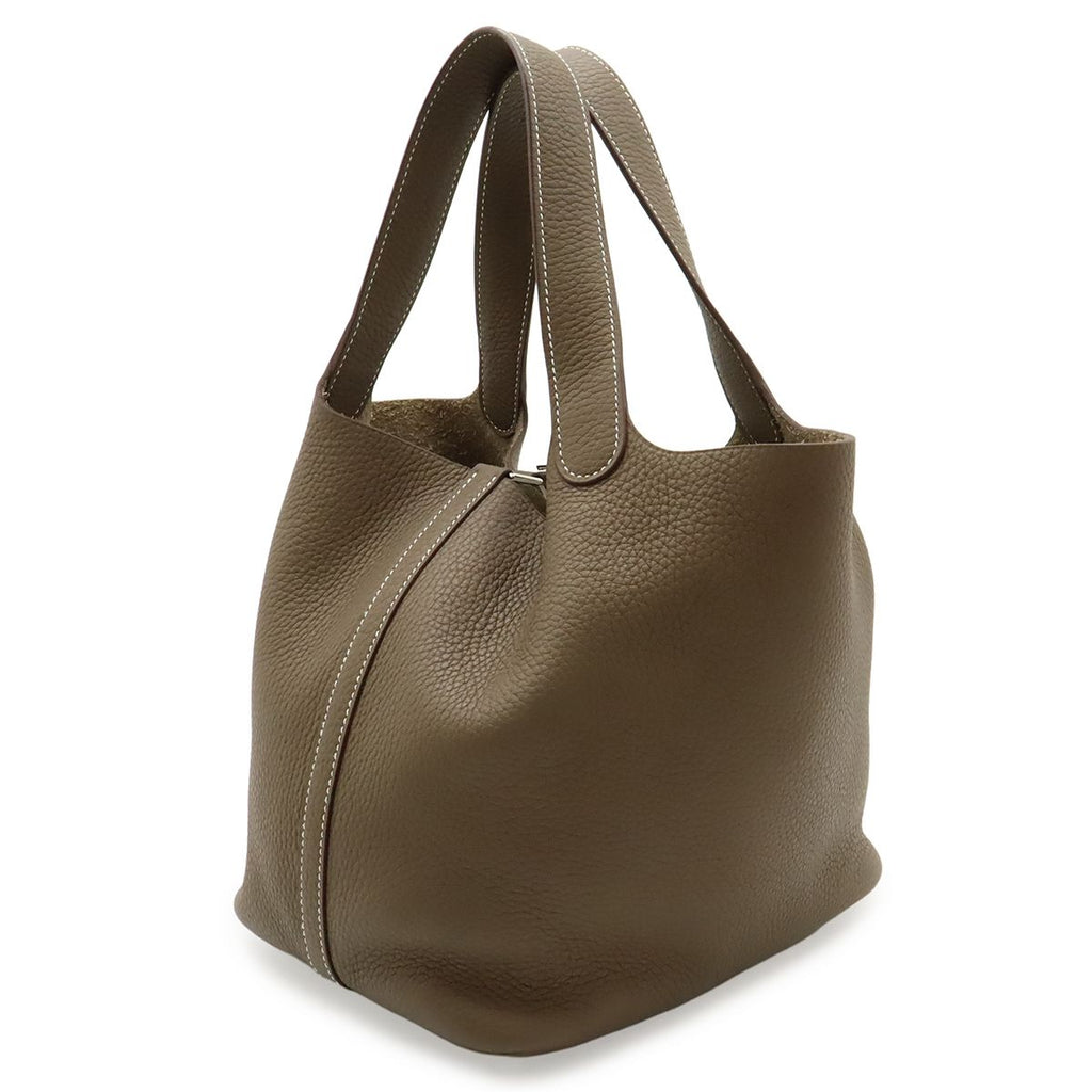 Hermes Picotin Lock MM Tote Taurillon Clemence Leather Etoupe Silver — view 2