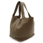 Hermes Picotin Lock MM Tote Taurillon Clemence Leather Etoupe Silver — view 2