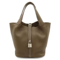 Hermes Picotin Lock MM Tote Taurillon Clemence Leather Etoupe Silver