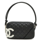Chanel Cambon Line CC Logo Pouch Shoulder Bag Leather Black Silver