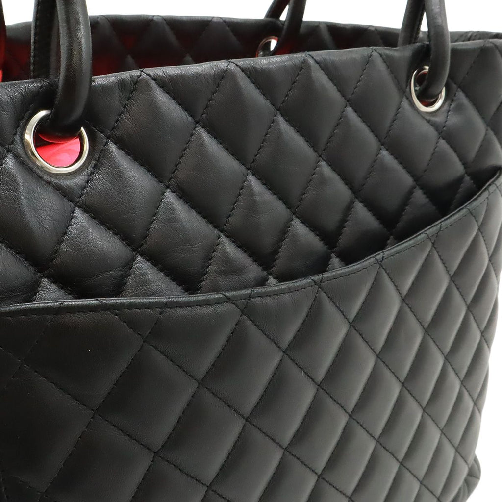 Chanel Cambon Line CC Logo Large Tote Shoulder Bag Soft Calf Black White Silver — view 7