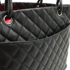 Chanel Cambon Line CC Logo Large Tote Shoulder Bag Soft Calf Black White Silver — view 7