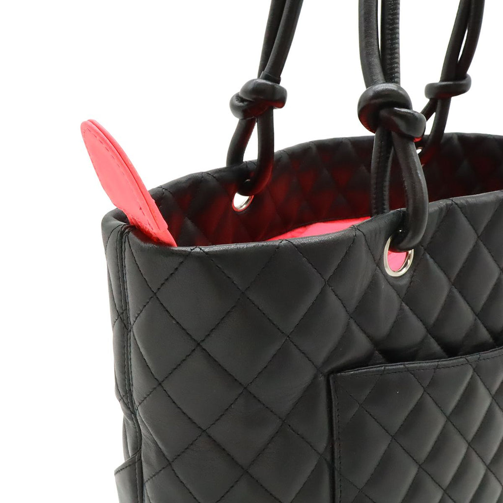 Chanel Cambon Line CC Logo Large Tote Shoulder Bag Soft Calf Black White Silver — view 4