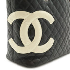 Chanel Cambon Line CC Logo Large Tote Shoulder Bag Soft Calf Black White Silver — view 9