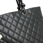 Chanel Cambon Line CC Logo Large Tote Shoulder Bag Soft Calf Black White Silver — view 8