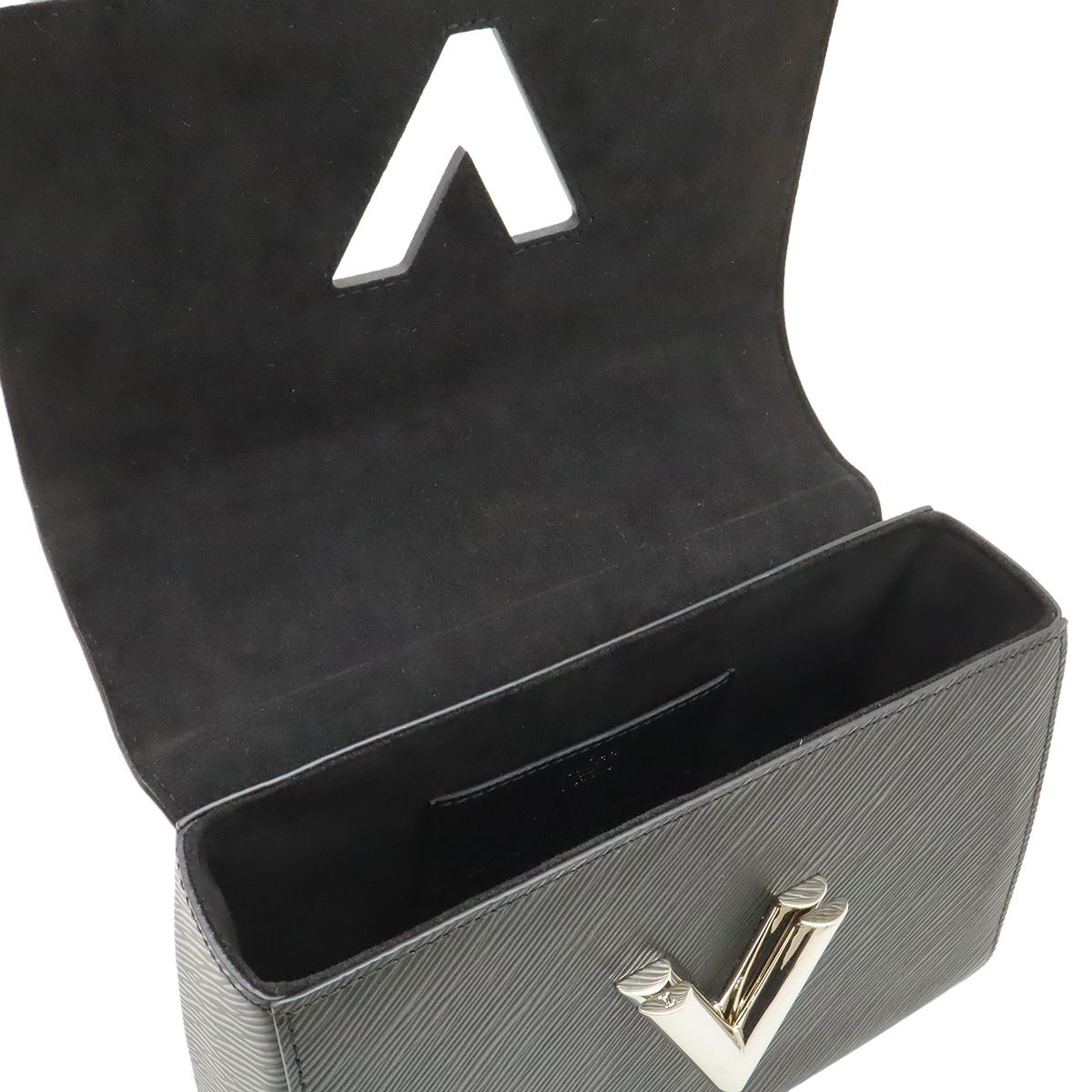Louis Vuitton Epi Twist MM Shoulder Bag Chain Noir Black Silver Mirror Out — view 6