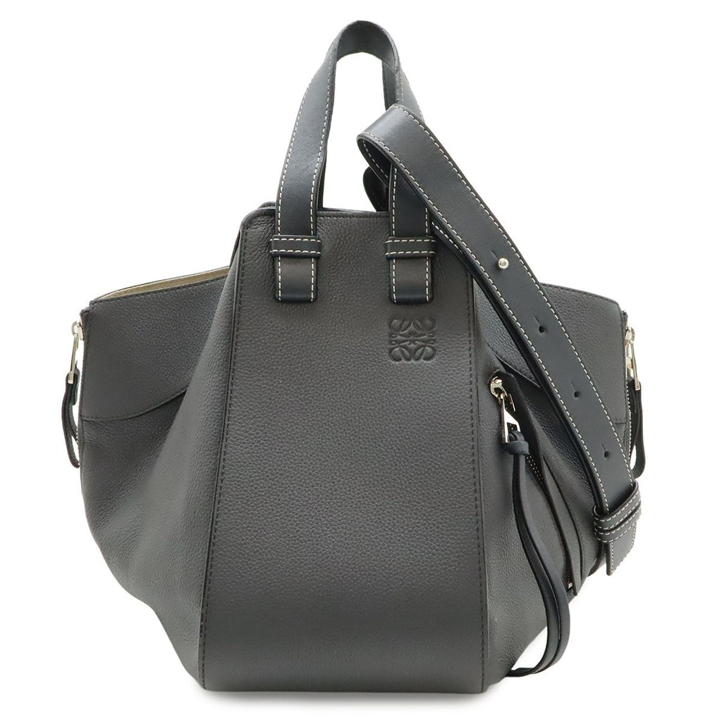 Loewe Hammock Small Drawstring Shoulder Bag Leather Black Silver