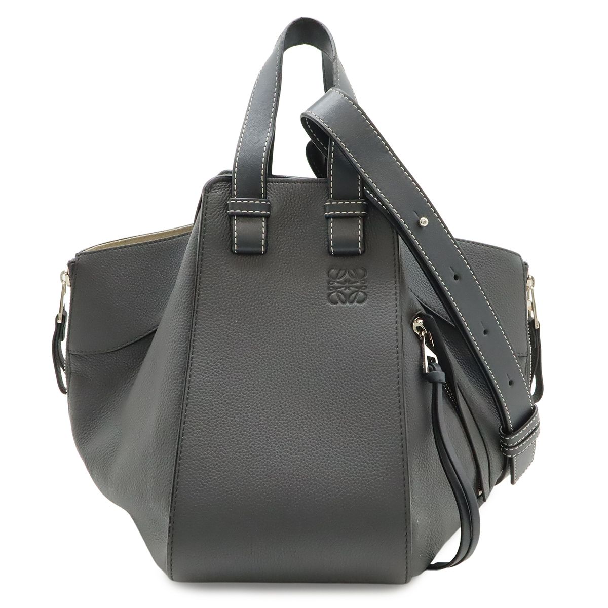 Loewe Hammock Small Drawstring Shoulder Bag Leather Black Silver