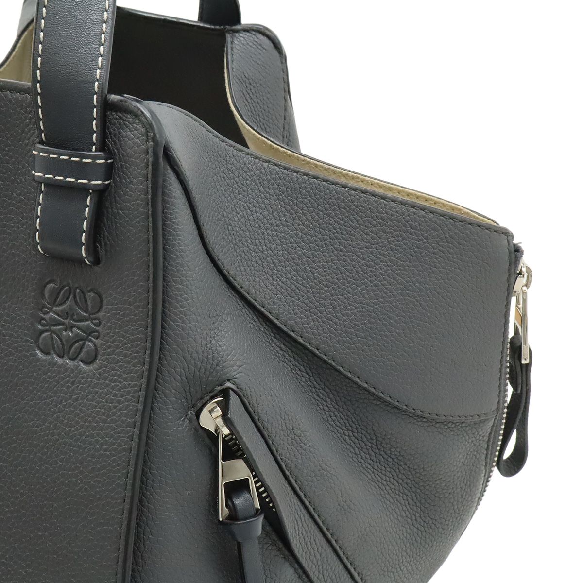 Loewe Hammock Small Drawstring Shoulder Bag Leather Black Silver — view 7