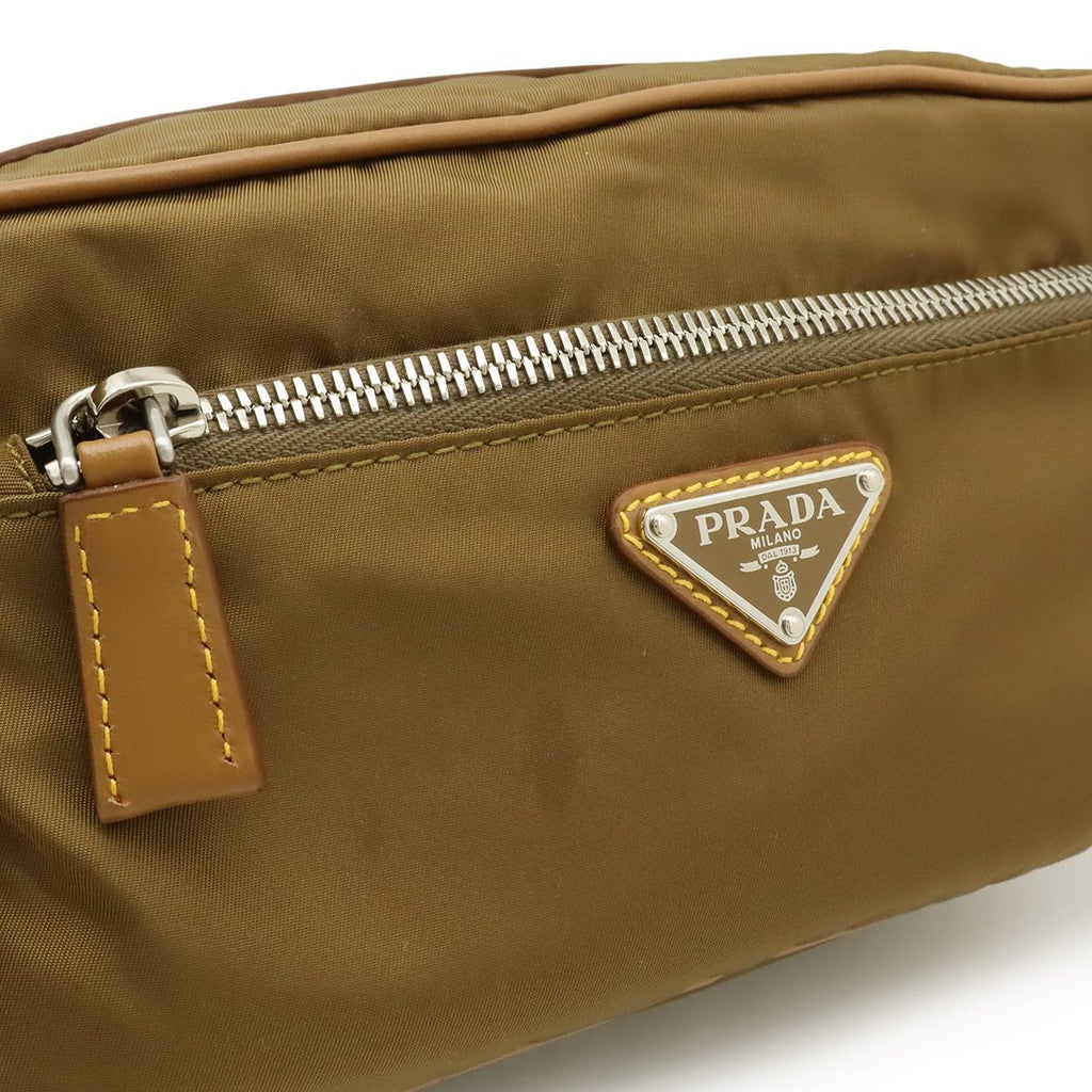 Prada Re-Nylon Triangle Logo Clutch Handbag Pouch Nylon Brown Silver — view 7