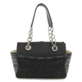 Chanel Choco Bar Chain Tote Quilted Net Canvas Leather Black