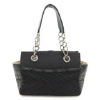 Chanel Choco Bar Chain Tote Quilted Net Canvas Leather Black