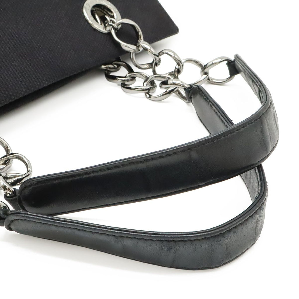 Chanel Choco Bar Chain Tote Quilted Net Canvas Leather Black — view 5