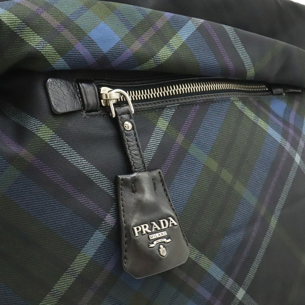 Prada Tote 2-Way Shoulder Bag Reversible Check Nylon Black Blue Multicolor — view 8