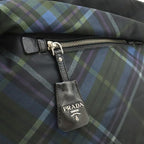 Prada Tote 2-Way Shoulder Bag Reversible Check Nylon Black Blue Multicolor — view 8