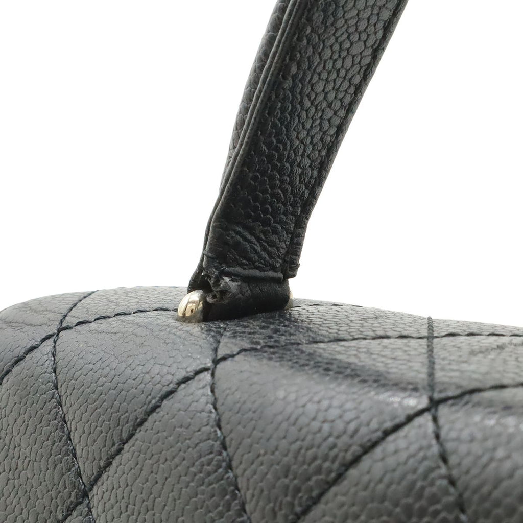 Chanel Quilted CC Logo Handbag Flap Bag Caviar Leather Black Silver — view 8
