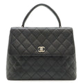 Chanel Quilted CC Logo Handbag Flap Bag Caviar Leather Black Silver