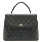 Chanel Quilted CC Logo Handbag Flap Bag Caviar Leather Black Silver