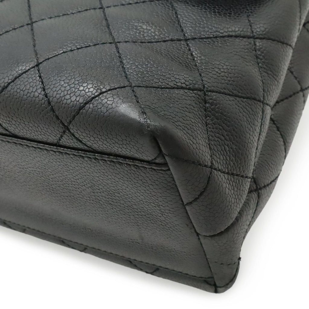 Chanel Quilted CC Logo Handbag Flap Bag Caviar Leather Black Silver — view 3