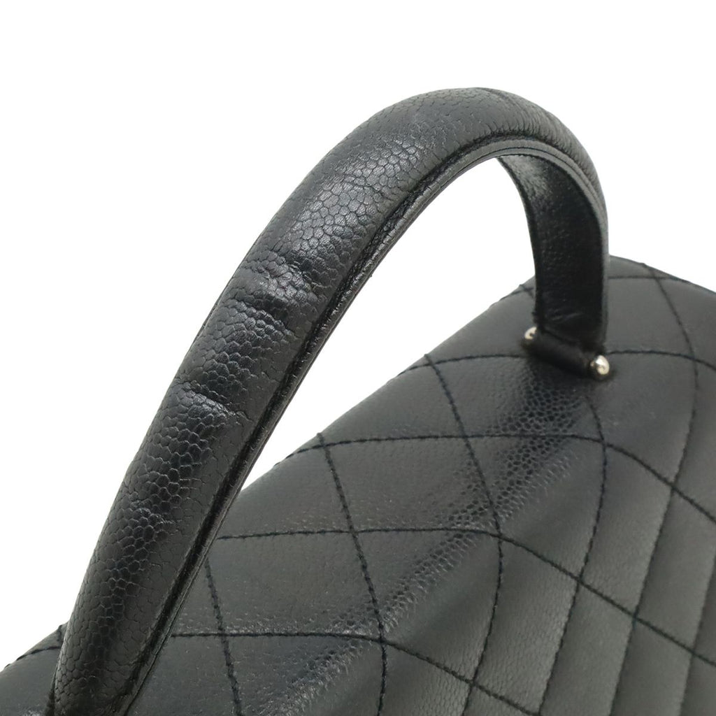 Chanel Quilted CC Logo Handbag Flap Bag Caviar Leather Black Silver — view 5